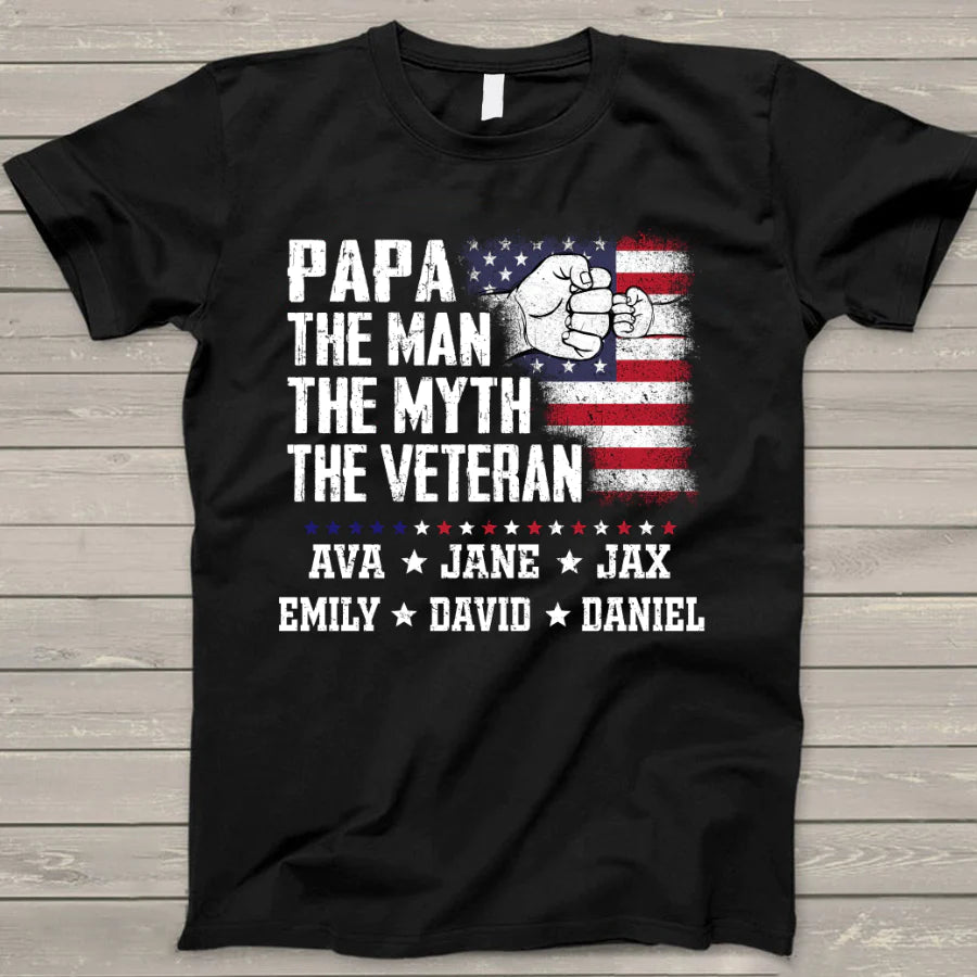 Flag Papa Grandpa The Man The Myth The Veteran Hand T-Shirt-13