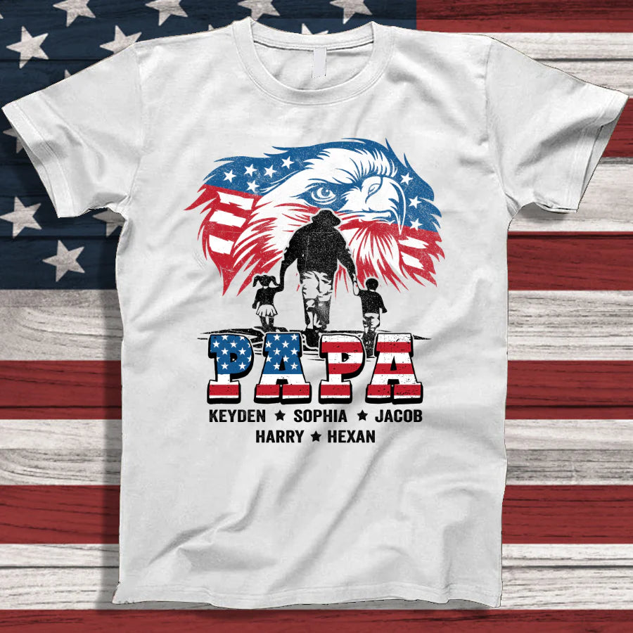 American Eagle Flag Papa And Grandkids CTH01 T-Shirt-7