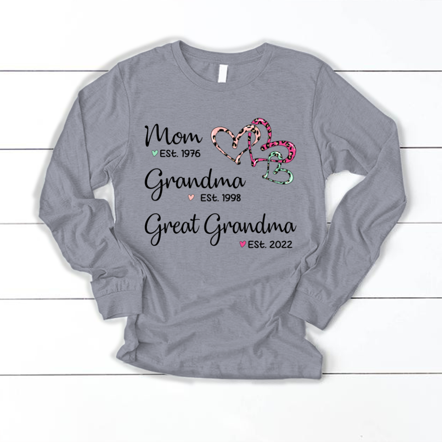 Mom Est Grandma Est Great Grandma Heart Leopard Longsleeve-8