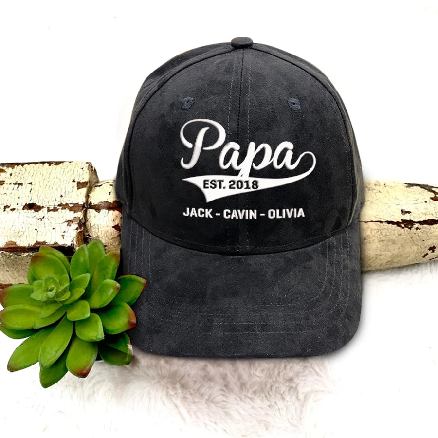 Personalized grandpa est with grandkids Cap Suede-4