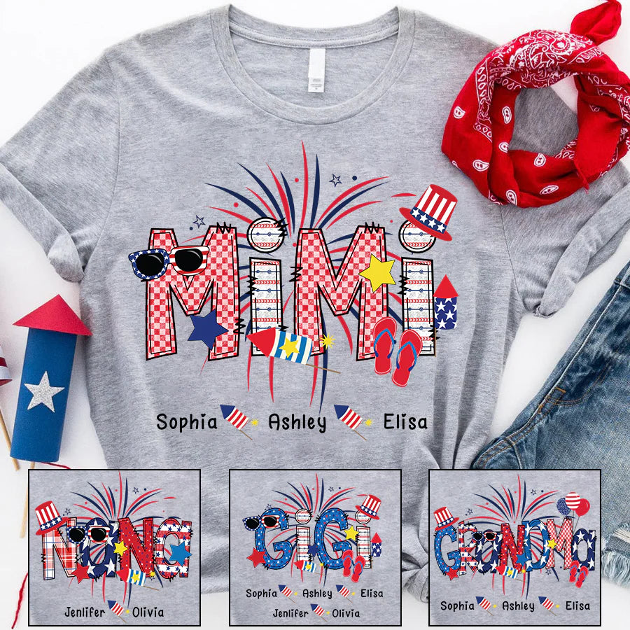 Patriotic Doodle 4th Of July Mimi And Grandkid CTH01 T-Shirt-12