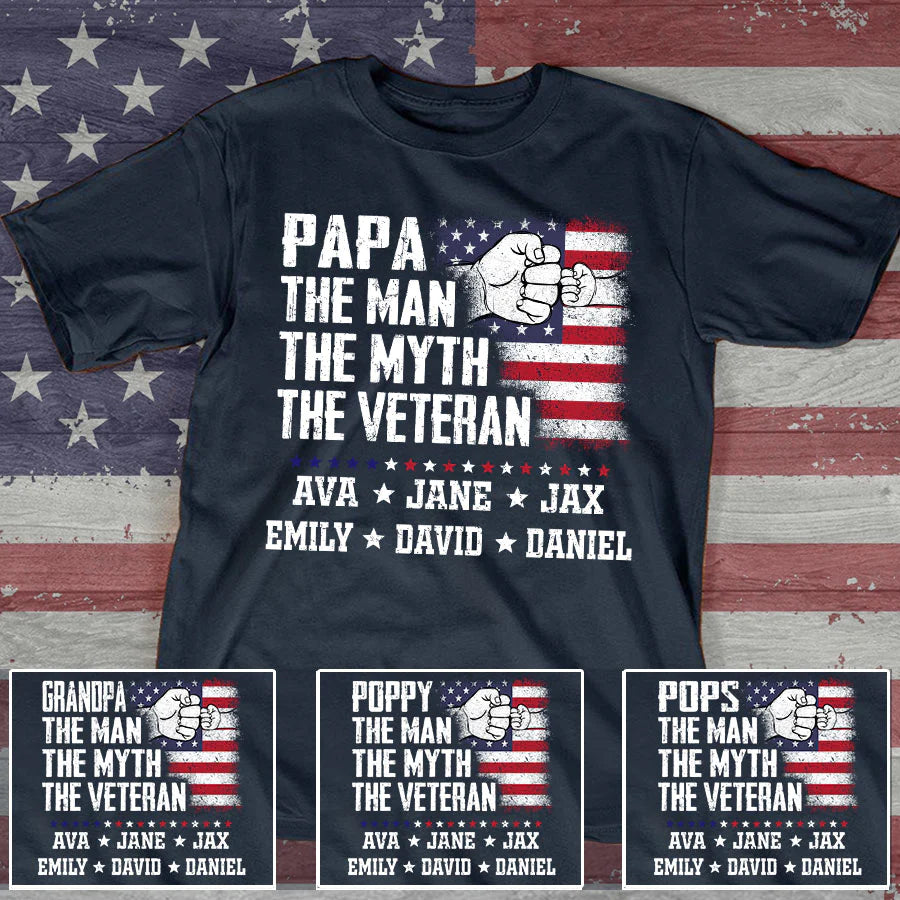 Flag Papa Grandpa The Man The Myth The Veteran Hand T-Shirt-12